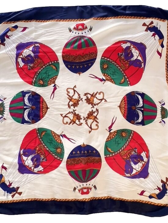 HOT AIR Balloons SCARF Cherubs Jewel Colors Silk-Feel Polyester 34" X 34" Gift - Picture 1 of 8